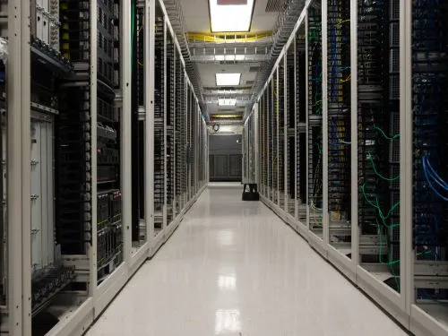 Aisle between server racks in a data centre